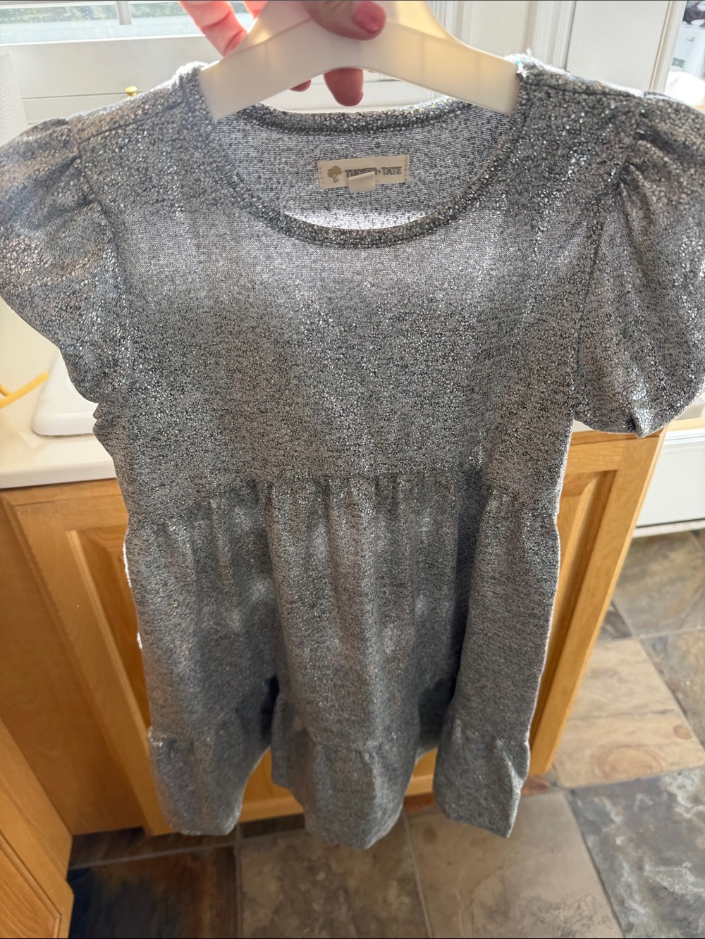 Tucker + Tate Silver Glitter Puff-Sleeve Knit Dress